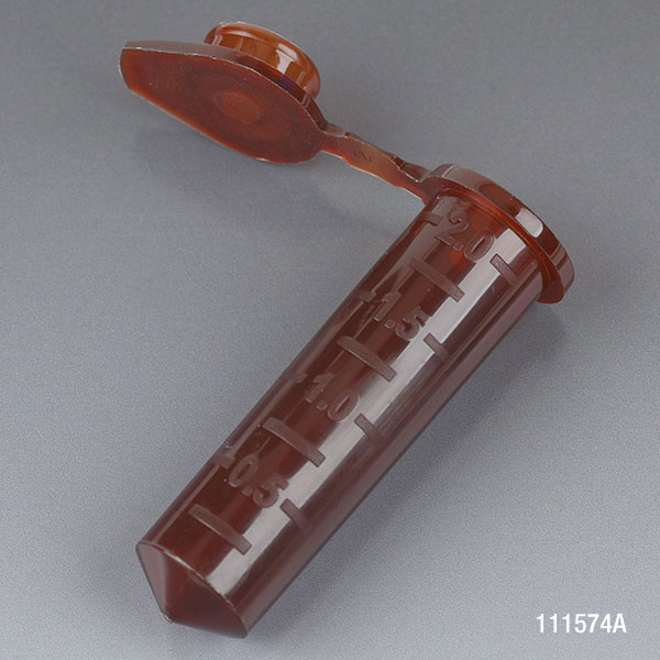 Globe Scientific Microcentrifuge Tube, 2.0mL, PP, Attached Snap Cap, Graduated, Amber, Certified: Rnase, Dnase and Pyrogen Free, 500/Stand Up Zip Lock Bag Microcentrifuge Tube; Microtube; Eppendorf Tube; Micro CT; 2.0mL; Centrifuge Tube; Amber;